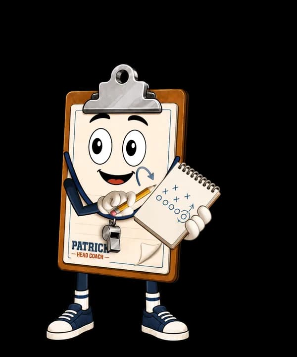 Patrick coaches with his notebook